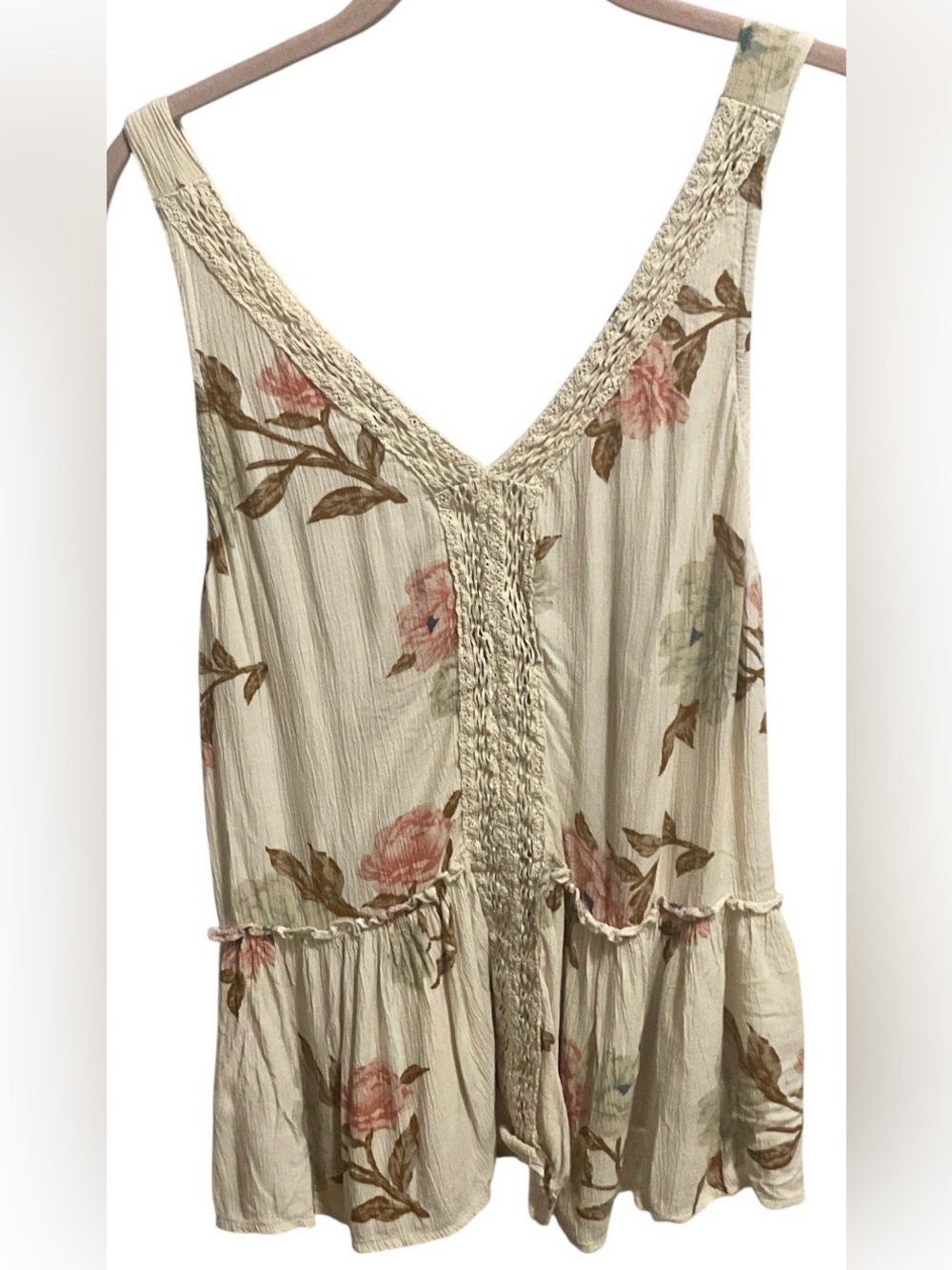 American Eagle sz S Tank top Blouse tan floral print shirt